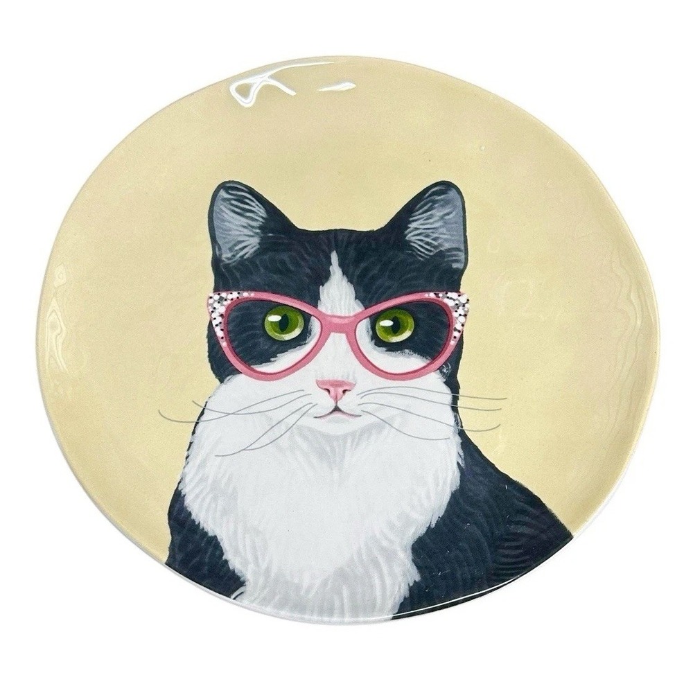 Pier‎ 1 Party Cats Salad Dessert Plate Cat Pink Glasses Yellow Replacement 8.75"